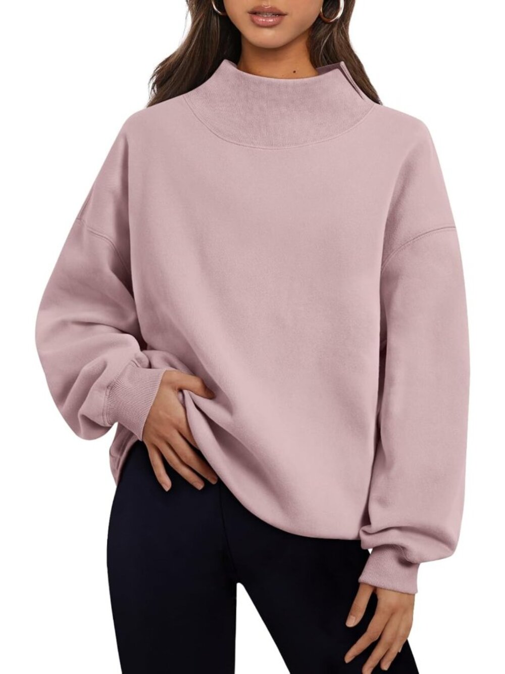 Chic Women's Oversized Mock Neck Sweatshirt - Trendy Fall Pullover Outfit